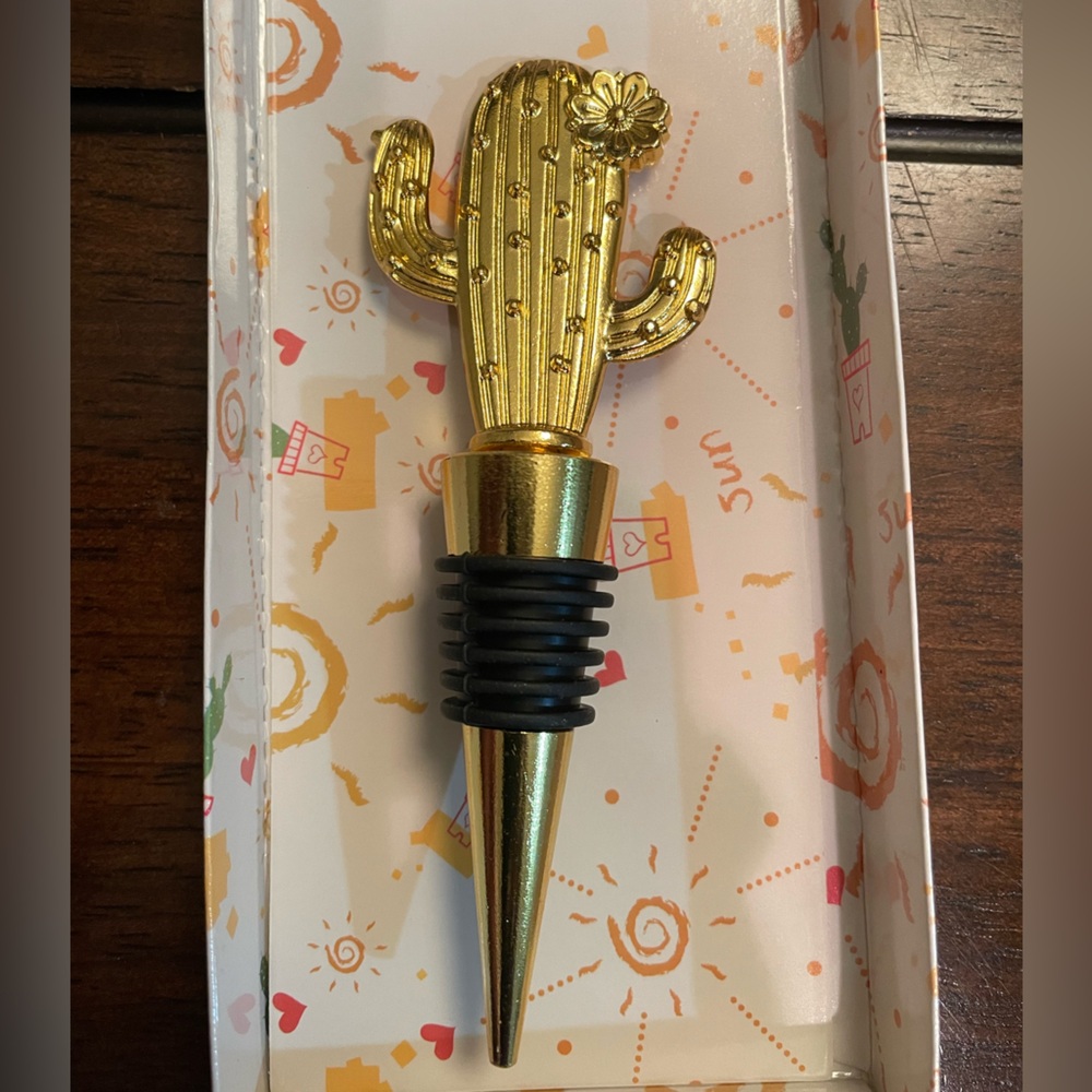 Gold Cactus Wine Bottle Stopper